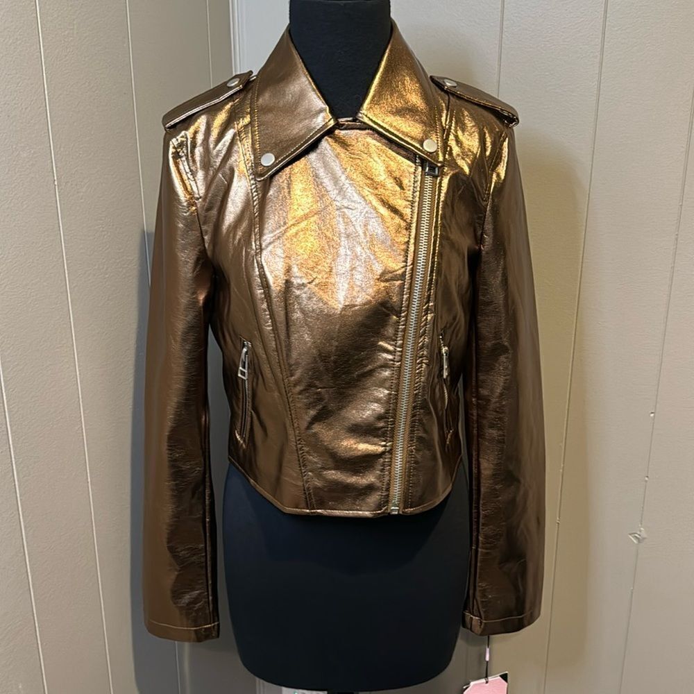 Avec Les Filles City Moto Bronze Biker Jacket. Faux leather. Small. New w/ tags - Picture 2 of 11